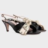 Gucci Shoes | Gucci Leather Mid-Heel Sandal With Bow In Black | Color: Black/Gold | Size: 38.5