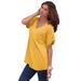 Plus Size Women's V-Neck Boyfriend Slub Tunic by Roaman's in Sunset Yellow (Size M) Long Shirt