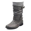 Dernolsea Mid Calf Boots Women, Pull On Flat Pixie Boots Buckle Calf Length Slouch Boots Grey Size 7