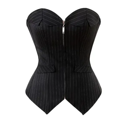 Corset Sexy à Rayures avec Fermeture Éclair pour Femme Bustier Burlesque Lingerie Imbibée Costume