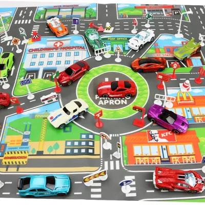 Tapis de jeu pour enfants 83x58cm panneaux de circulation maison voiture modèle de Parking