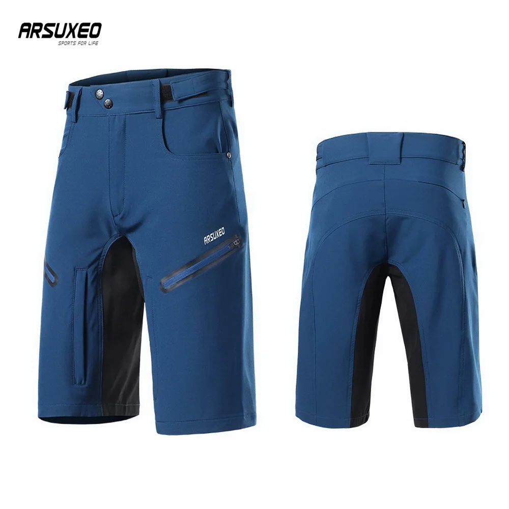 ARSUXEO Short de cyclisme pour hommes, plusieurs poches, short de vélo VTT, coupe ample, pour sports de plein air, descente en montagne, respirant
