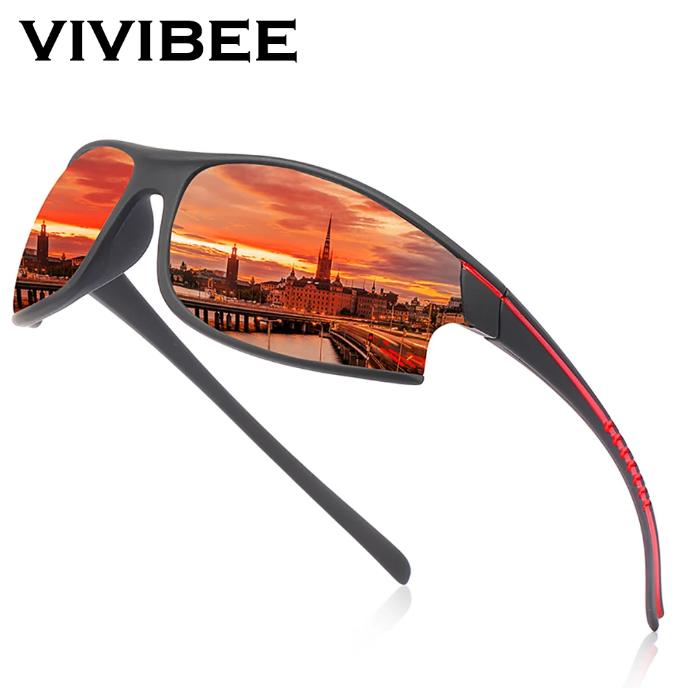 VIVIBEE miroir rouge lunettes de soleil de sport polarisées cyclisme hommes lunettes UV400 escalade femmes en plein air élasticité lunettes de soleil