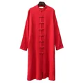 Manteau cardigan en lin de coton pour femmes style chinois trench-coat d'automne vintage mode