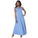 Plus Size Women's Stretch Cotton Crochet-Back Maxi Dress by Jessica London in French Blue (Size 16) Maxi Length