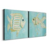 Highland Dunes Whimsical Sea I - 2 Piece Wrapped Canvas Painting Print Set Metal in Blue/Green | 32 H x 64 W x 1 D in | Wayfair