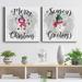 The Holiday Aisle® Snowman Merry Christmas - 2 Piece Wrapped Canvas Print Set Metal in Black/Gray/Pink | 16 H x 32 W x 1 D in | Wayfair
