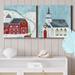 The Holiday Aisle® Christmas Barn - 2 Piece Wrapped Canvas Painting Print Set Canvas, Solid Wood in Blue/Red/White | 24 H x 48 W x 1 D in | Wayfair