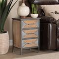 Williston Forge Westwick 3 - Drawer Solid Wood Nightstand in Gray/Brown Wood/Metal in Brown/Gray | 23.8 H x 15.7 W x 11.8 D in | Wayfair