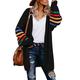 Happy Sailed Womens Lightweight Kimono Open Front Cardigan Colour Block Jumper Long Sleeve Sweater Winter Coat Plus Size Black
