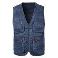 KTWOLEN Mens Gilet Waistcoat Safari Multi Pocket Fishing Hunting Hiking Vest Waistcoat Jacket Breathable Photography Top (4XL, Denim Blue)