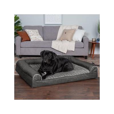 FurHaven Luxe Fur & Performance Linen Cooling Gel Top Sofa Cat & Dog Bed w/Removable Cover, Charcoal, Jumbo Plus