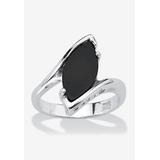 Women's Sterling Silver Natural Black Onyx Marquise Shaped Bypass Ring by PalmBeach Jewelry in White (Size 9)