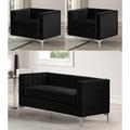 Everly Quinn Louis 3 Piece Velvet Foam Living Room Set Velvet in Black | Wayfair Living Room Sets 1EF29E2362D24F45BB0411257C2F7A4E