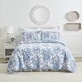 Laura Ashley Home Reversible Cotton Bedding with Matching Shams, Lightweight Home Decor for All Seasons, Bedford Delft Blue, Queen