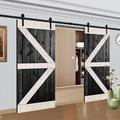 Barn Door - JM HOME Solid Knotty Pine Wood Interior Sliding Double Barn Door w/ Hardware Kit Wood in Brown | 84 H x 48 W x 1.5 D in | Wayfair