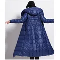 Manteau d'hiver imperméable pour femme long et épais chapeau bouffant noir 4XL bleu foncé