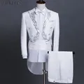 Tailcoat brodé jacquard blanc pour hommes olympiques 2 pièces veste et pantalon marié de mariage