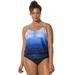 Plus Size Women's Loop Blouson One Piece Swimsuit by Swimsuits For All in Blue Aztec (Size 18)