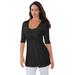 Plus Size Women's Stretch Knit Pleated Tunic by Jessica London in Black (Size 12) Long Shirt