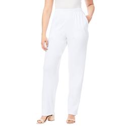 Plus Size Women's Straight-Leg Soft Knit Pant by Roaman's in White (Size 2X) Pull On Elastic Waist