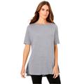 Plus Size Women's Perfect Short-Sleeve Boatneck Tunic by Woman Within in Heather Grey (Size M)