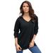 Plus Size Women's Fine Gauge Drop Needle V-Neck Sweater by Roaman's in Black (Size 1X)