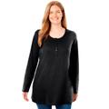 Plus Size Women's Perfect Long-Sleeve Henley Tee by Woman Within in Black (Size 5X) Shirt