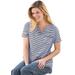 Plus Size Women's Short-Sleeve Notch-Neck Tee by Woman Within in Navy Stripe (Size 2X) Shirt