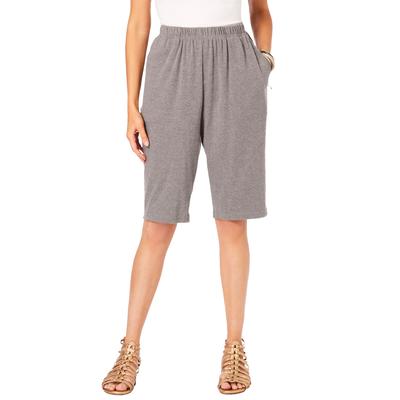 Plus Size Women's Soft Knit Bermuda Short by Roaman's in Medium Heather Grey (Size 3X) Pull On Elastic Waist