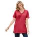 Plus Size Women's Perfect Short-Sleeve Shirred V-Neck Tunic by Woman Within in Classic Red (Size 6X)