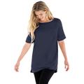 Plus Size Women's Perfect Cuffed Elbow-Sleeve Boat-Neck Tee by Woman Within in Navy (Size M) Shirt