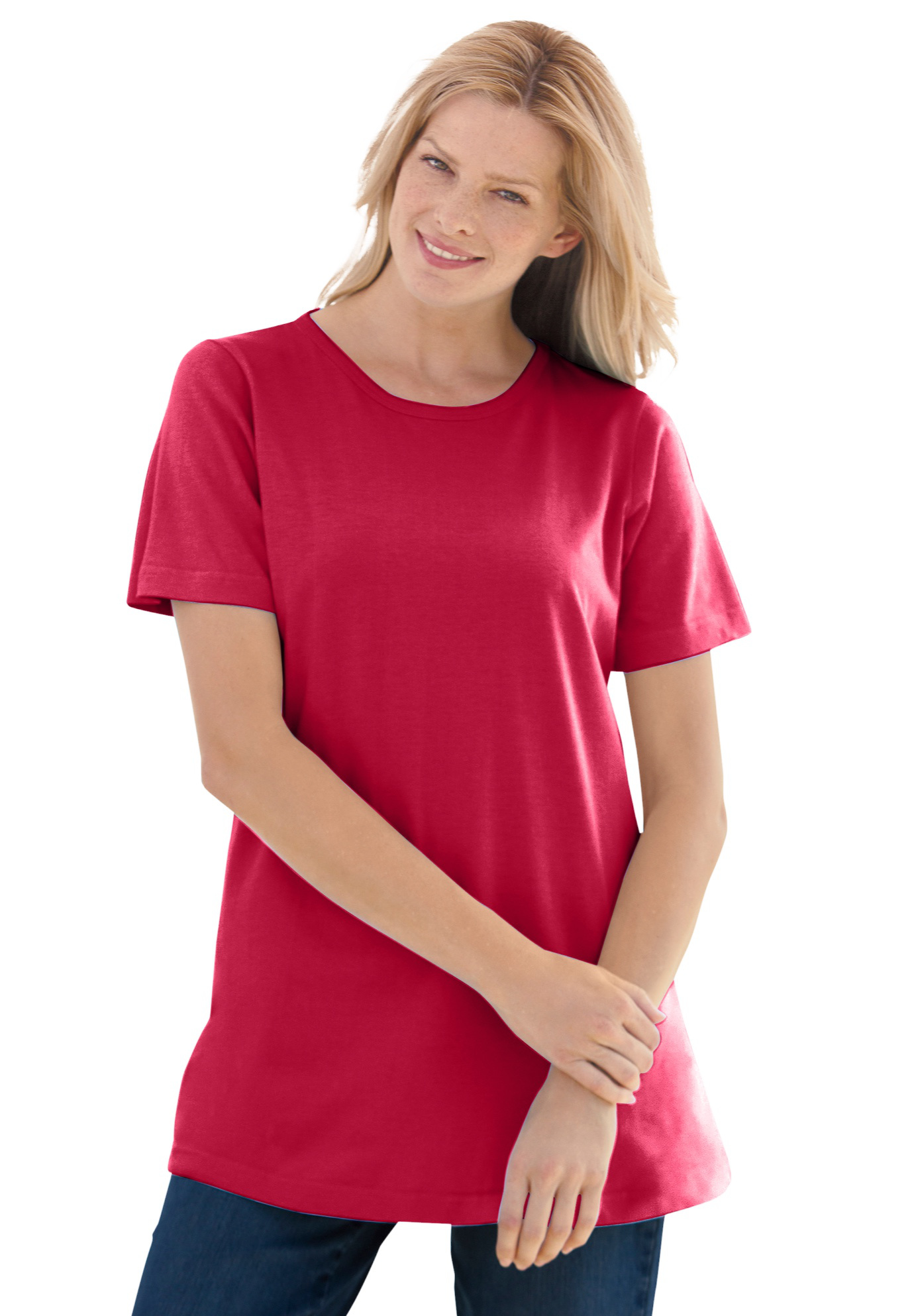 Plus Size Women's Perfect Short-Sleeve Crewneck Tee by Woman Within in Classic Red (Size 1X) Shirt