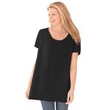 Plus Size Women's Perfect Short-Sleeve Shirred U-Neck Tunic by Woman Within in Black (Size 1X)