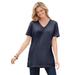 Plus Size Women's Perfect Short-Sleeve Shirred V-Neck Tunic by Woman Within in Navy (Size 3X)