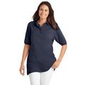 Plus Size Women's Elbow Short-Sleeve Polo Tunic by Woman Within in Navy (Size 6X) Polo Shirt