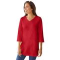 Plus Size Women's Perfect Three-Quarter Sleeve V-Neck Tunic by Woman Within in Classic Red (Size 2X)