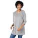 Plus Size Women's Perfect Three-Quarter Sleeve V-Neck Tunic by Woman Within in Heather Grey (Size M)