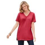 Plus Size Women's Perfect Short-Sleeve Shirred V-Neck Tunic by Woman Within in Classic Red (Size 2X)