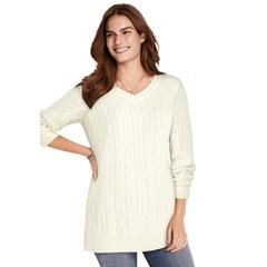 Plus Size Women's Cable Knit V-Neck Pullover Sweater by Woman Within in Ivory (Size 18/20)