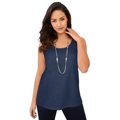 Plus Size Women's Stretch Cotton Horseshoe Neck Tank by Jessica London in Navy (Size 30/32) Top Stretch Cotton