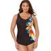 Plus Size Women's Sarong Front One Piece Swimsuit by Swimsuits For All in Multi Flower Engineered (Size 16)