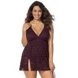 Plus Size Women's Crochet Side Slit V-Neck Swimdress by Swimsuits For All in Plum (Size 14)