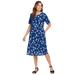 Plus Size Women's Empire Waist Tee Dress by Woman Within in Evening Blue Falling Flower (Size 26/28)