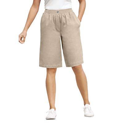 Plus Size Women's 7-Day Elastic-Waist Cotton Denim Short by Woman Within in Natural Khaki (Size 26 W)