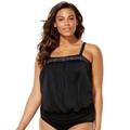 Plus Size Women's Laser Cut Blouson Tankini Top by Swimsuits For All in Black White (Size 24)