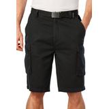 Men's Big & Tall 12" Side Elastic Cargo Short with Twill Belt by KingSize in Black (Size XL)