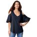 Plus Size Women's Ruffle-Sleeve Top with Cold Shoulder Detail by Roaman's in Navy (Size 26/28)