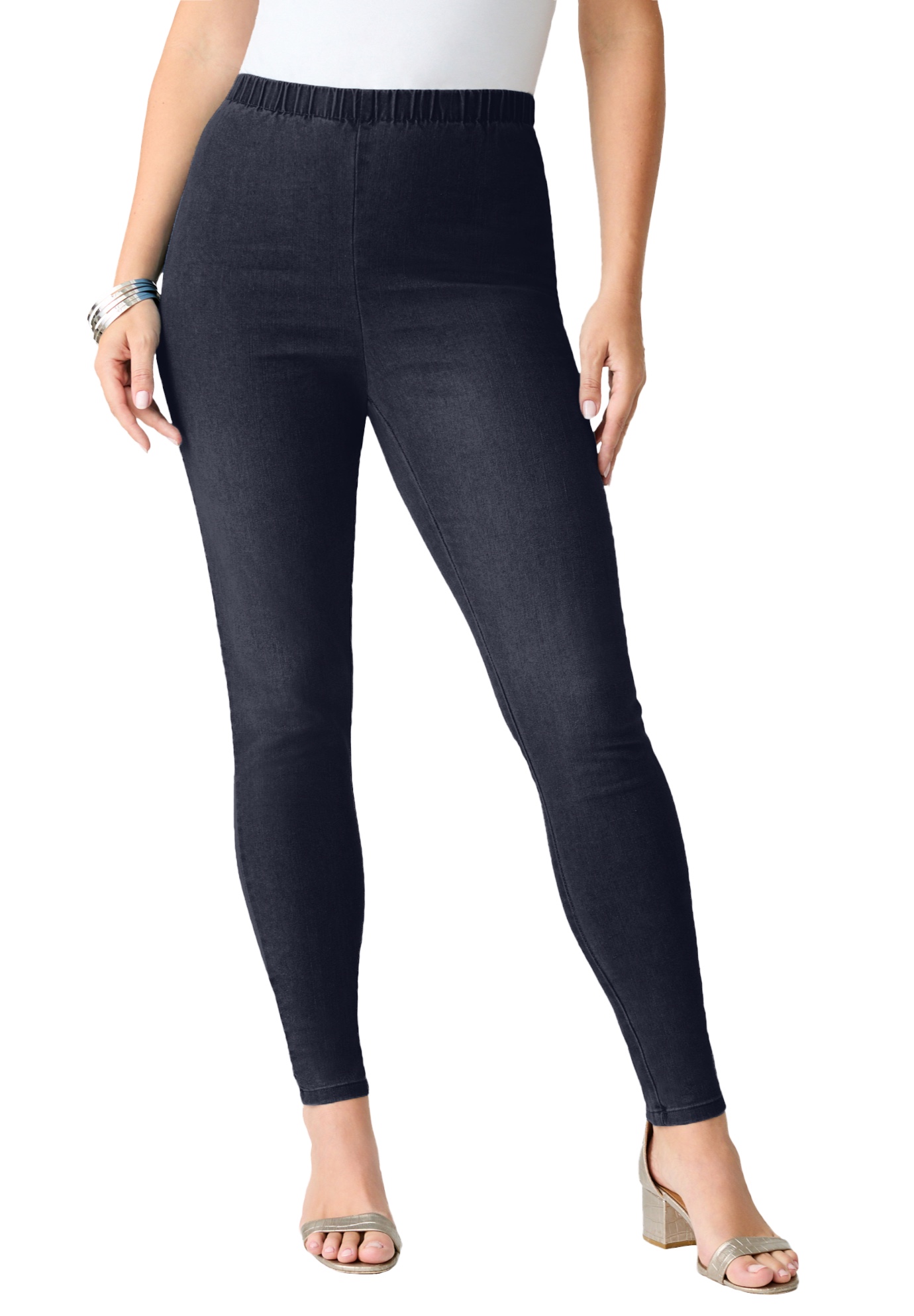 Plus Size Women's Plus Size Comfort Stretch Slim Leg Jean by Denim 24/7 by Roamans in Indigo Wash (Size 22 WP) Elastic Waist Jegging