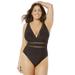 Plus Size Women's Lattice Plunge One Piece Swimsuit by Swimsuits For All in Black (Size 16)